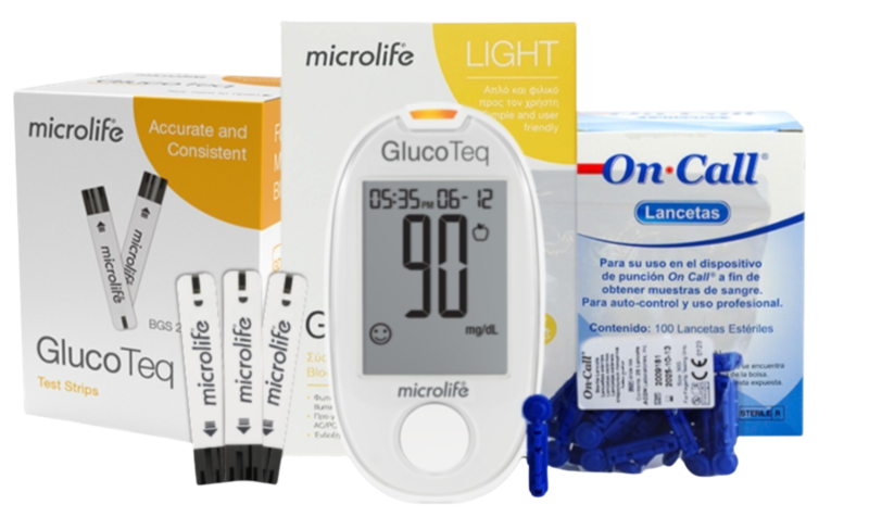 COMBO GLUCO TEQ BASICO (KIT DE INICIO GLUCOTEQ BASICO + TIRAS REACTIVAS GLUCOTEQ x 50 + LANCETAS ON CALL x 100)
