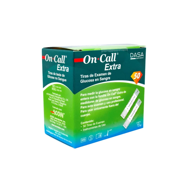 TIRAS REACTIVAS GLUCOMETRO ON CALL DASA x 50